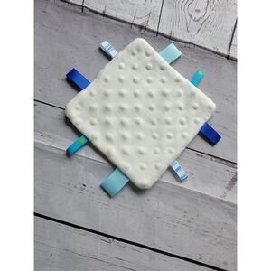 Baby blue white mini travel size tag lovey blanket mink dot fabric handmade new